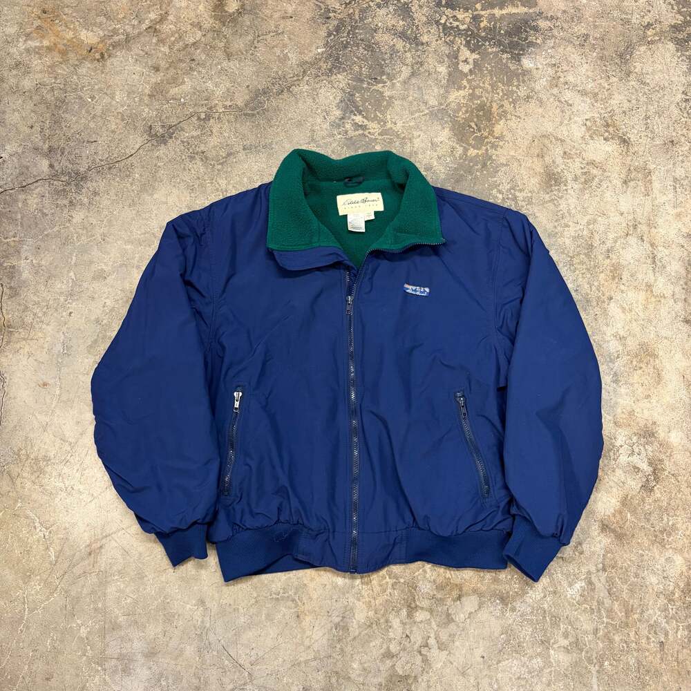 Vintage 90s Eddie Bauer Fleece Lined Bomber Jacket Navy Blue